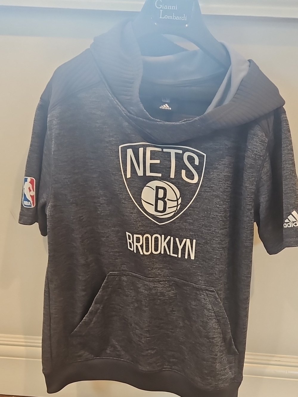 adidas Black Brooklyn Nets Short-Sleeve Hoodie
